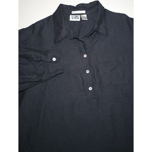 edward woman IRISHLINEN Women's 1X Black Popover Shirt Mother of Pearl Buttons‎